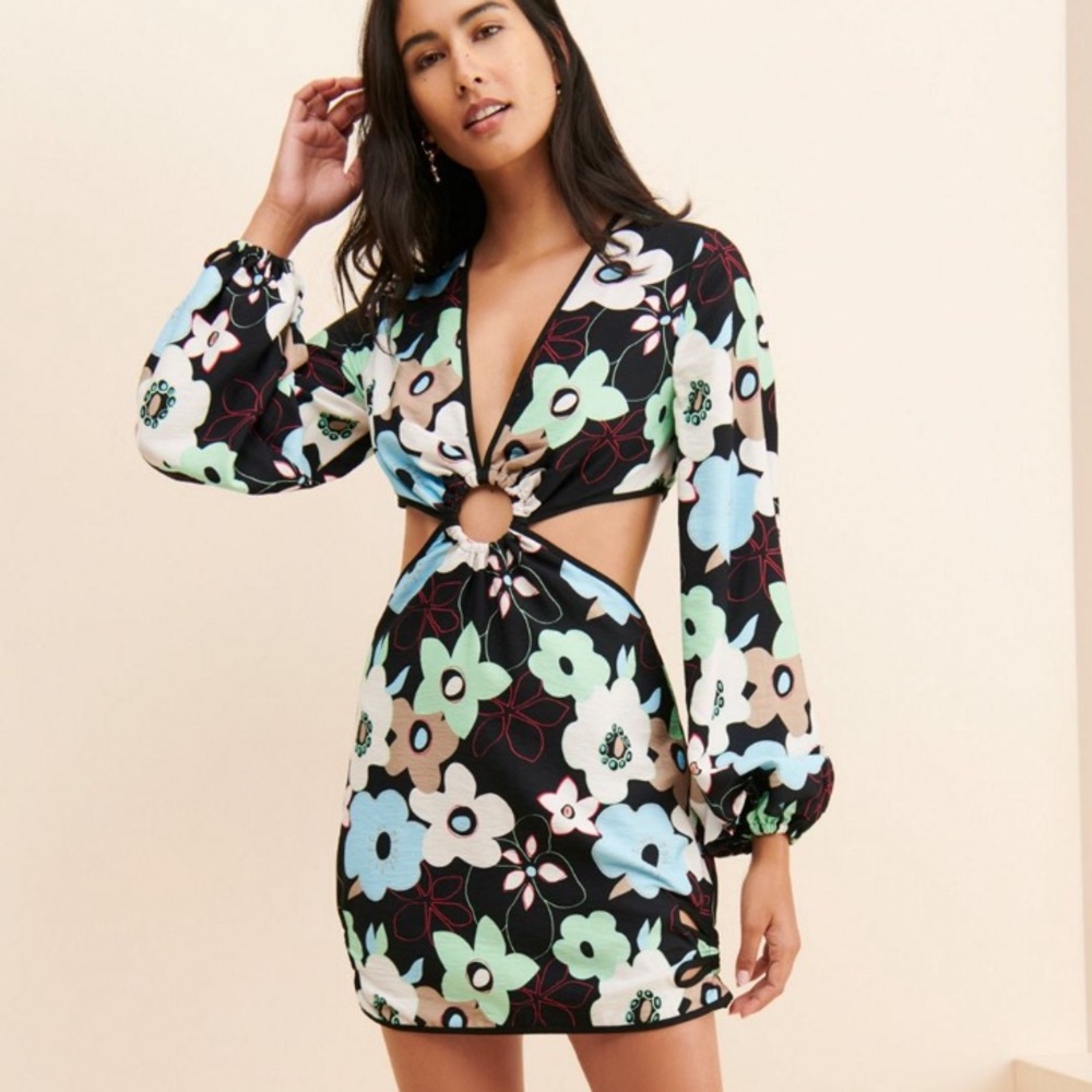 Free People Finders Keepers Foxy Black Floral Mini Dress Size S